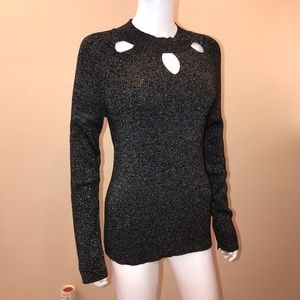Jones New York Sweater Black Gold Metallic Sparkle